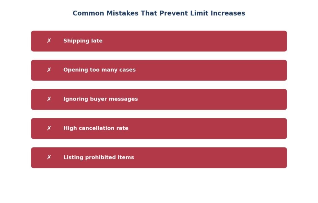 Common mistakes that prevent eBay selling limit increase