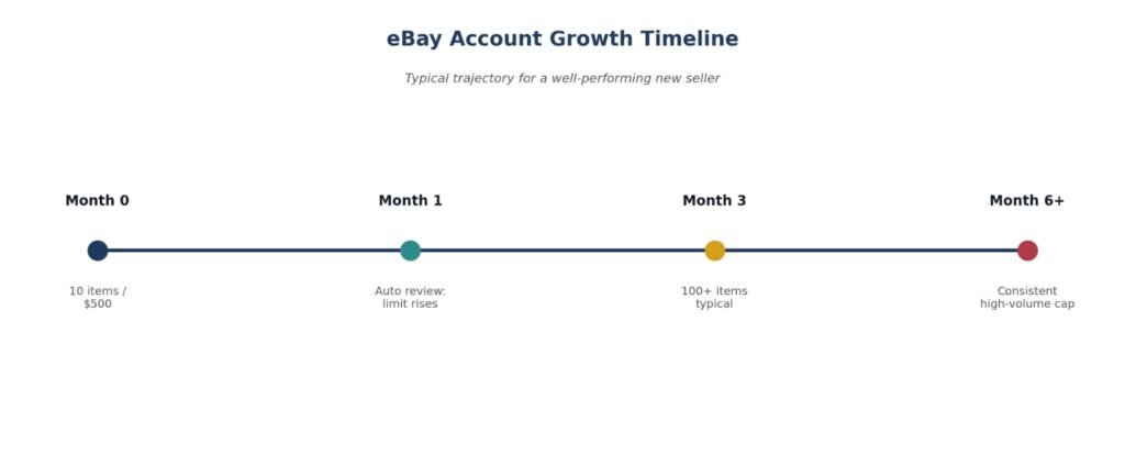 eBay account growth timeline selling limit increase over months