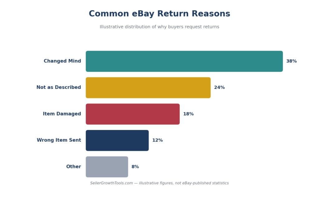 eBay common return reasons chart showing changed mind, damaged and not as described