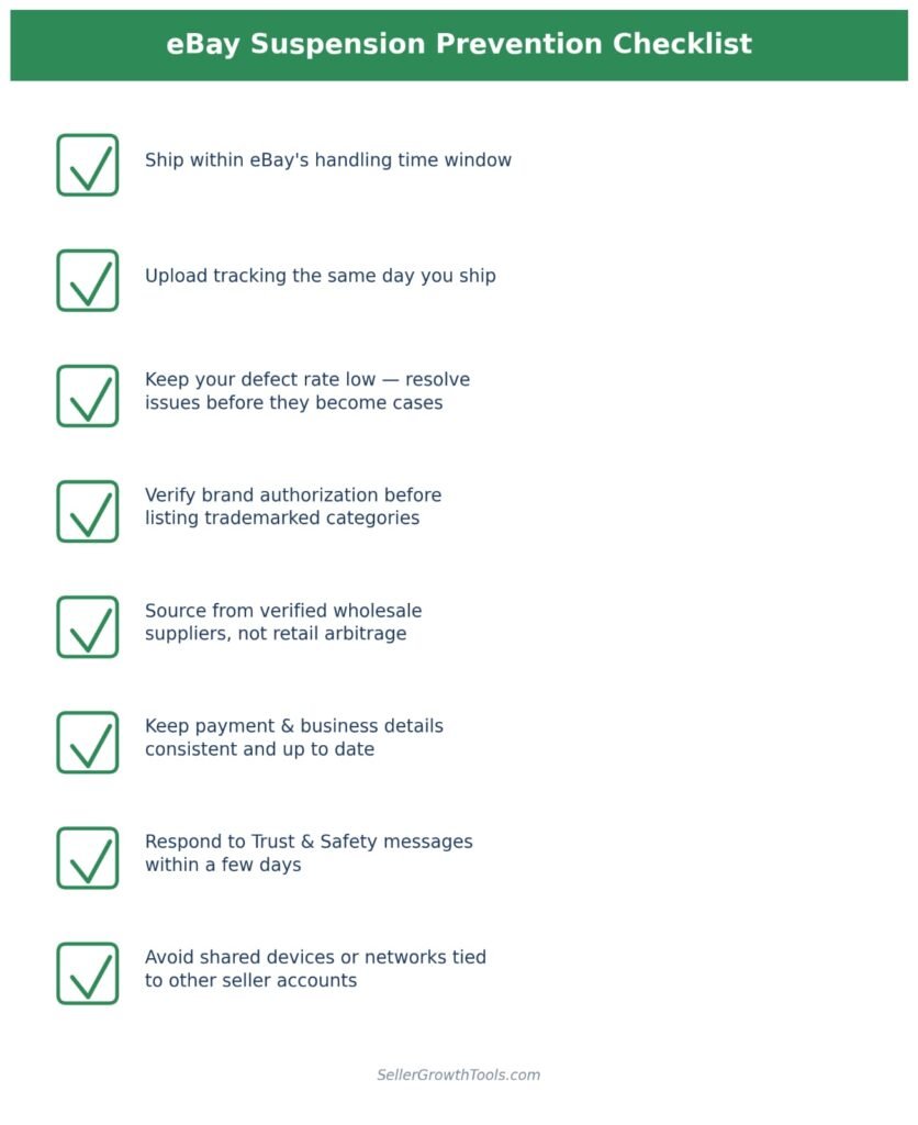 eBay account suspended prevention checklist tips to avoid seller suspension