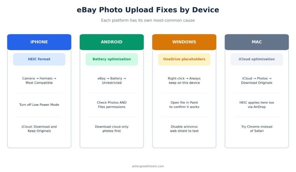 eBay photo upload fixes for iPhone, Android, Windows and Mac
