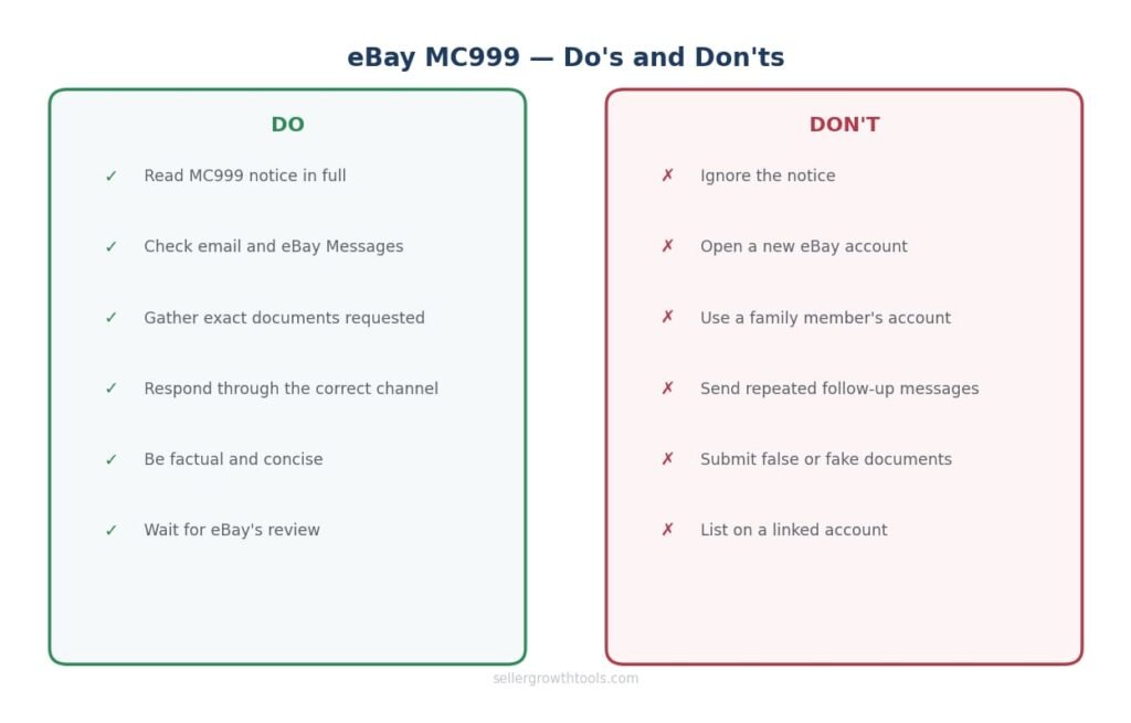 eBay MC999 do's and don'ts — what sellers should and should not do after a restriction